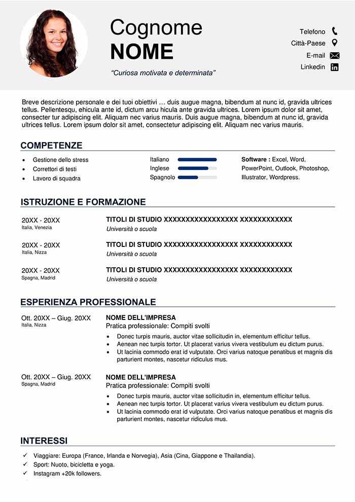 curriculum dello stidente