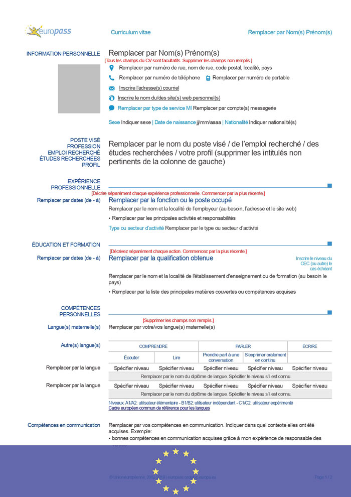 Esempio CV Europass 2024